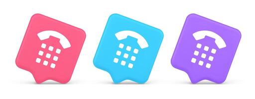 Phone call button application handset mobile contact communication 3d realistic speech bubble icon vector