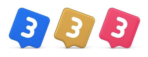 Three number button internet communication texting message character 3d realistic speech bubble icon vector