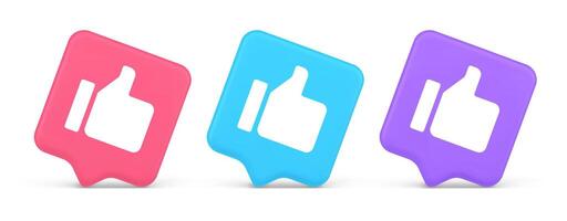 Thumb up like cool button cyberspace approve acceptance communication 3d realistic speech bubble icon vector