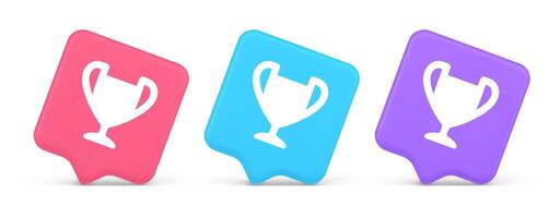 taza trofeo premio mejor ganar logro botón primero sitio juego en línea conexión 3d habla burbuja icono vector