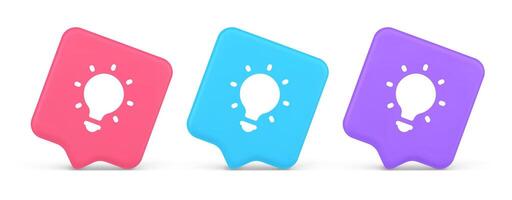 Light bulb illuminated innovation idea button brainstorming creative solution 3d speech bubble icon vector