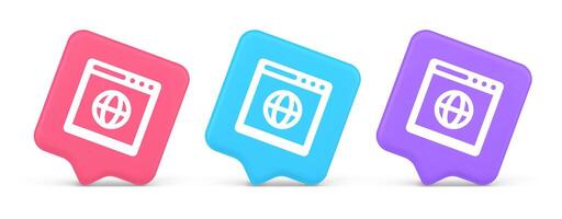 Browser website internet searching online connection button web page information 3d speech bubble icon vector