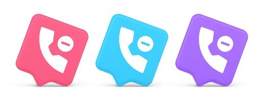 Phone call delete contact communication button voice conversation web interface app 3d speech bubble icon vector