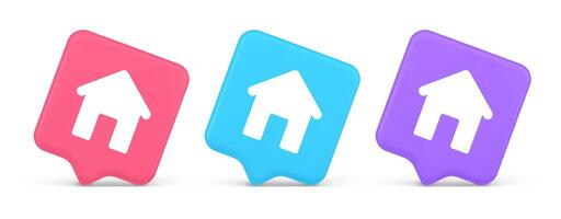 Home page button house web symbol cyberspace application interface 3d realistic speech bubble icon vector