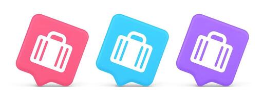 Suitcase baggage briefcase button office business accessory travel tourism element 3d speech bubble icon vector