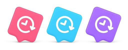 Clock in circle arrow button time countdown deadline chronometer 3d realistic speech bubble icon vector