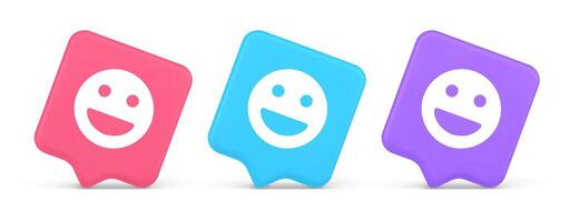 Smiley emoticon comic face emoji button laughing social network reaction happy 3d speech bubble icon vector