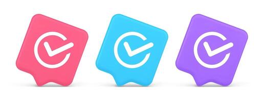 Checkmark in circle done approved button ok acceptance positive vote enter 3d realistic speech bubble icon vector