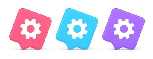 Cog gear button web technology setting repair business interface 3d realistic speech bubble icon vector