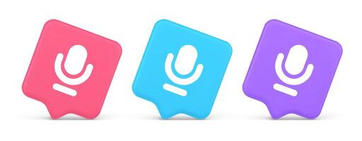 Microphone sound live recording button web app design radio music broadcasting 3d speech bubble icon vector