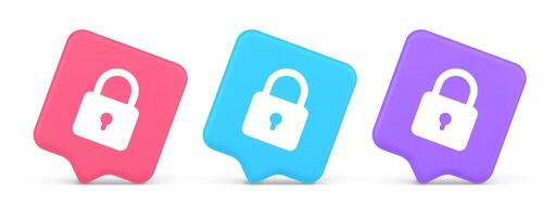 Padlock locking web access button password security protection safe encryption 3d speech bubble icon vector