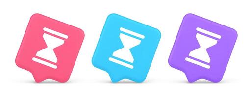 Hourglass sand watch time measurement button countdown minute hour period 3d realistic speech bubble icon vector