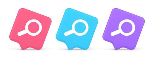 Browsing internet searching button magnifying glass analyzing information 3d realistic speech bubble icon vector