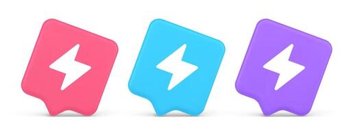 Charge power lightning button electricity thunderbolt arrow 3d realistic speech bubble icon vector