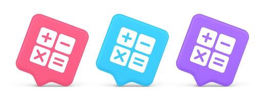 Calculator math counting button accounting balance mathematics financial keyboard 3d speech bubble icon vector