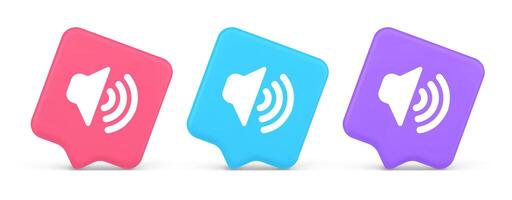 Volume sound button speaker acoustic level noise wave control 3d realistic speech bubble icon vector