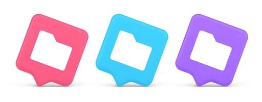 File folder archive directory button cyberspace digital document storage organizing 3d speech bubble icon vector