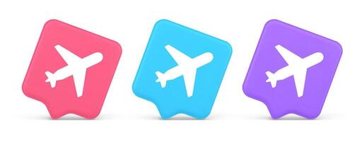 Airplane plane travel button flying vehicle commercial jet navigation 3d realistic speech bubble icon vector