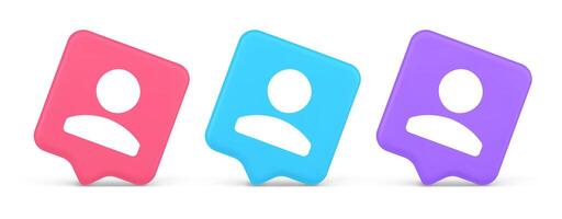 User person human contact button cyberspace account information web app 3d realistic speech bubble icon vector