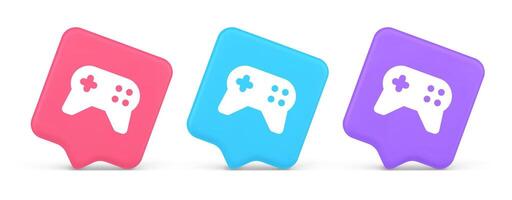 gamepad controlador virtual juego de azar conectar botón palanca de mando joypad web aplicación 3d realista habla burbuja icono vector