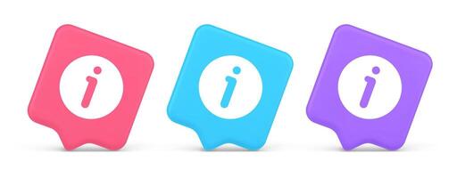 Info button information character FAQ question answer help support web app 3d realistic speech bubble icon vector