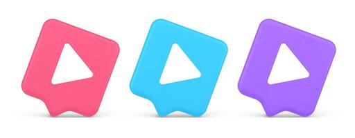 Play button triangle right arrow multimedia content player web app design 3d realistic speech bubble icon vector
