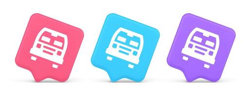 Bus automobile passenger transportation button city transfer journey 3d realistic speech bubble icon vector