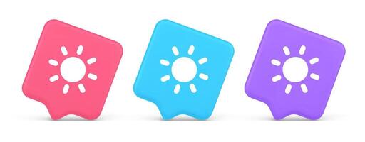Brightness button sun light warm cold contrast digital interface 3d realistic speech bubble icon vector