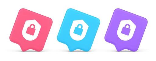 Lock shield security button privacy blocked password service web app 3d realistic speech bubble icon vector