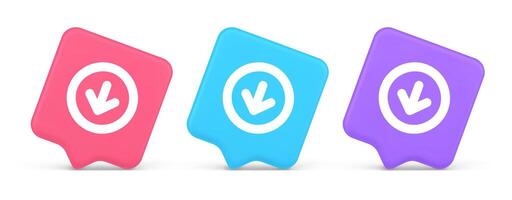 Down arrow circle frame button web interface pointer navigation app 3d realistic speech bubble icon vector