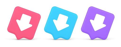 Arrow down button keyboard navigation pointer cyberspace downloading web app 3d speech bubble icon vector