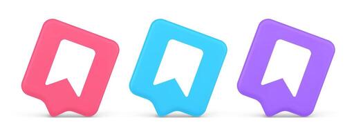 Bookmark tag flag button book reading document learning remember web app 3d realistic speech bubble icon vector