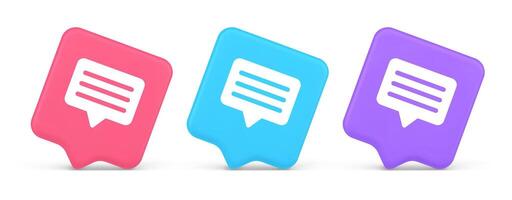 Chat box speech bubble button social networks texting internet communication 3d speech bubble icon vector