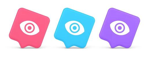 Eye button visibility searching optical lens web application 3d realistic speech bubble icon vector