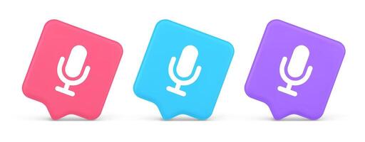 Microphone voice sound recording broadcasting button web app media communication 3d speech bubble icon vector