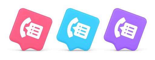 Phonebook handset important contact list info button phone call communication 3d speech bubble icon vector
