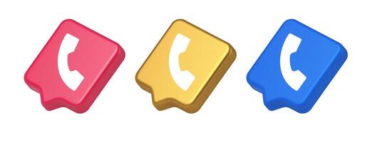 Helpline hotline call center phone handset squared button 3d realistic speech bubble icon vector