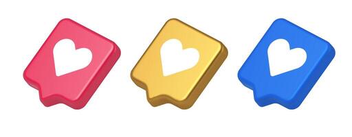 Dating application mobile interface button with heart social network communication 3d speech bubble icon vector