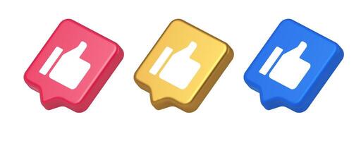Thumb up like cool button cyberspace approve acceptance communication 3d realistic speech bubble icon vector