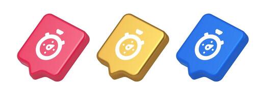 Stopwatch button timer speed time counting application panel interface 3d realistic speech bubble icon vector
