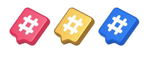 hashtag botón social red medios de comunicación comunicación símbolo Internet mensaje llave 3d habla burbuja icono vector