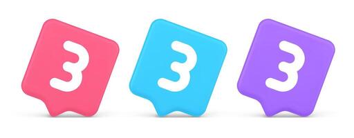 Three number button internet communication texting message character 3d realistic speech bubble icon vector
