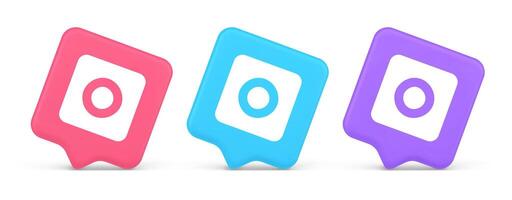 Camera photo shooting button multimedia content creation web application 3d speech bubble icon vector