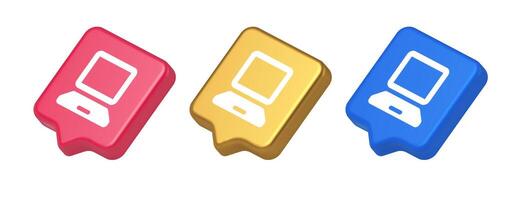 Computer network connection button digital information browsing 3d realistic speech bubble icon vector