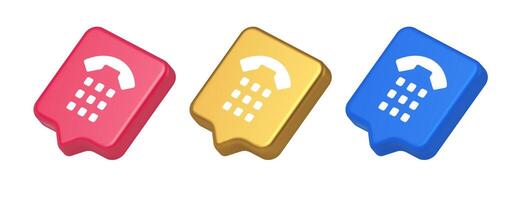 Phone call button application handset mobile contact communication 3d realistic speech bubble icon vector