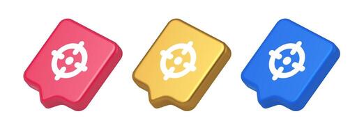 Target aim accuracy focus button application weapon shot bullseye 3d realistic speech bubble icon vector