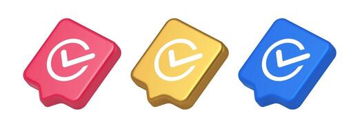 Checkmark in circle done approved button ok acceptance positive vote enter 3d realistic speech bubble icon vector