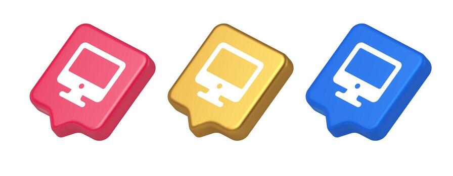 Computer monitor connection button cyberspace digital technology 3d realistic speech bubble icon vector