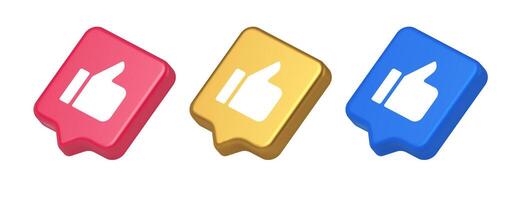 Like thumb up approve rating button confirmation cool website networking 3d realistic speech bubble icon vector