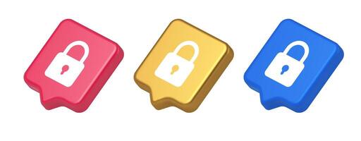 Padlock locking web access button password security protection safe encryption 3d speech bubble icon vector